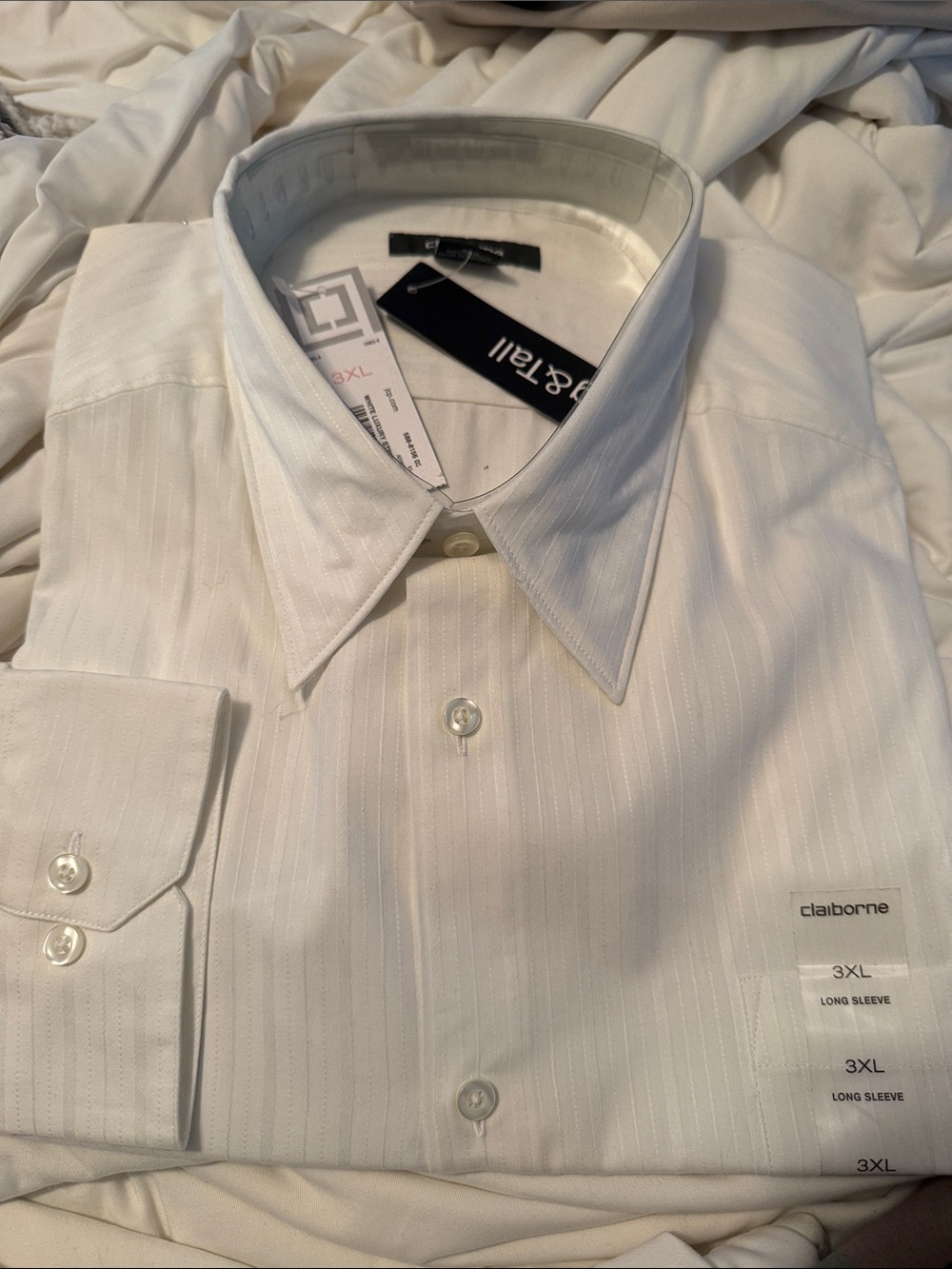 Claiborne White luxury stripe cotton Long-Sleeve Dress pocket Shirt - 3XL